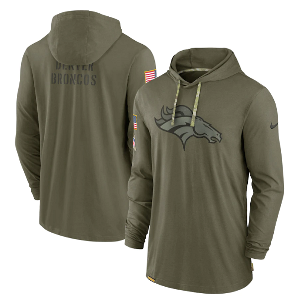 Men's Denver Broncos 2022 Olive Salute to Service Tonal Pullover Hoodie Men's Denver Broncos 2022 Olive Salute to Service Tonal Pullover Hoodie